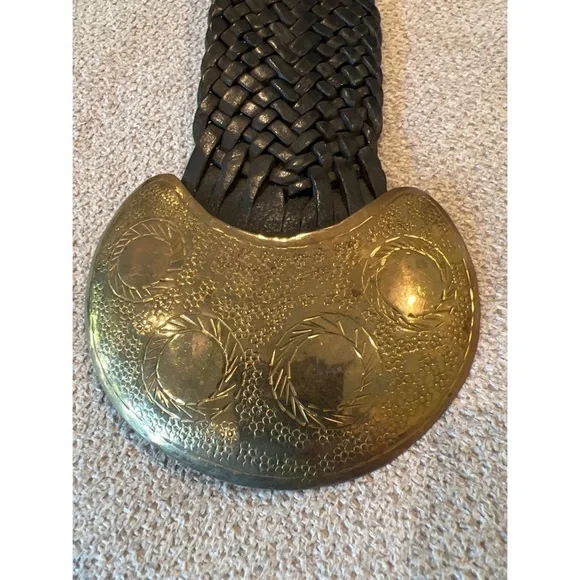 Vintage BLACK BRAIDED BELT BRASS BUCKLE MADE IN MOROCCO - Picture 4 of 8